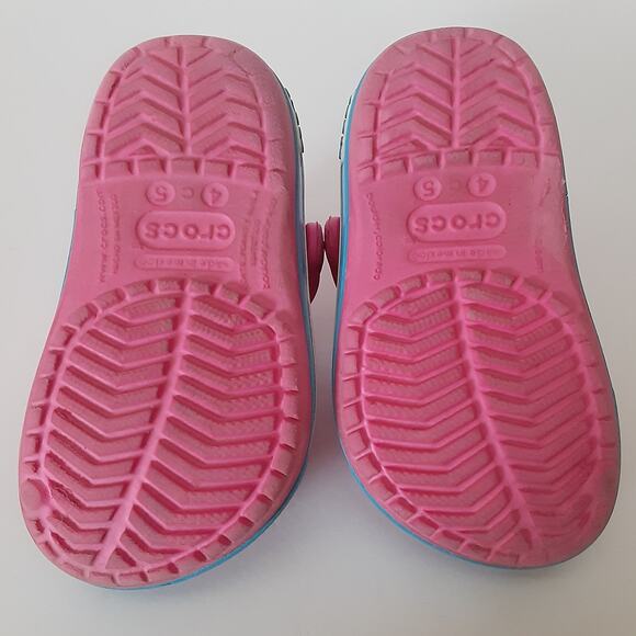 Crocs Crocband Clogs Toddler 4/5 Hot Pink Blue Stripe Retro Water Shoes Summer - Picture 9 of 10